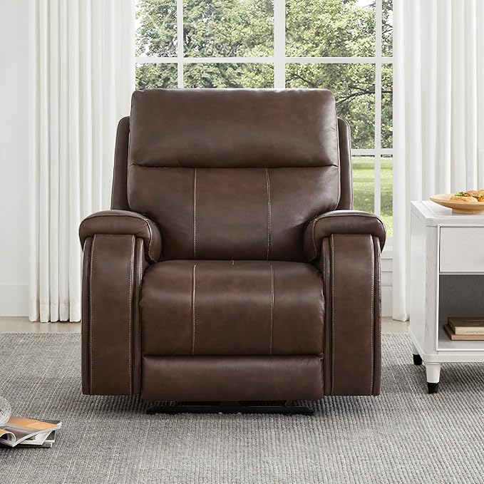 CHITA Large Power Zero Gravity Recliner Chair Genuine Leather Recliner Chair for Adults with Adjustable Power Headrest and Hidden Slide-Out Cupholders USB and Type-C Ports Dark Brown