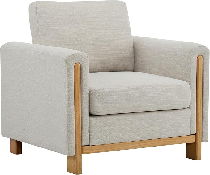 Christopher Knight Home Atkin Upholstered Accent Chair Fabric Club Chair Square Armchair Cozy Seating Lounge Chair with Backrest Single Sofa Chair Reading Chair for Living Room Home Rest Beige