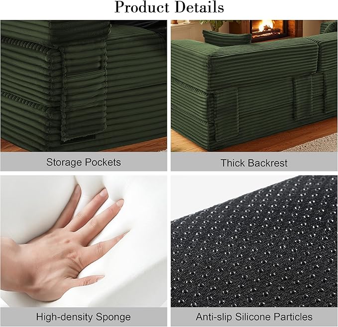 Sectional Boneless Couch Convertible Sofa Bed78'' Modular Sectional Sleeper Sofa with Removable Armrests &amp 3 PillowsSmall Floor Couch No Assembly Needed for Living Room Office BedroomLight Gr