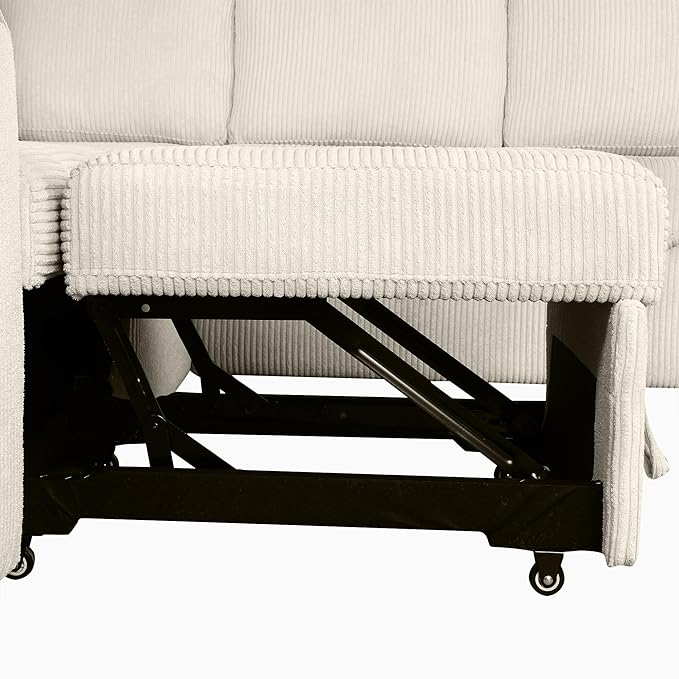 Modern 107.5 U-Shaped Sectional Sofa Convenient Pull-Out Sofa Bed with a Storage Chaise Lounge Corduroy 5 Seat Couch with Charging Devices for Living Room Apartment (Beige-8.18)