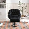 Bellemave Velvet Accent Chair with Ottoman Comfy Armchair with Footrest Modern TV Chair Living Room Chair for Living Room Bedroom Home Office Metal Base Frame (360 Degree Swiveling Black)
