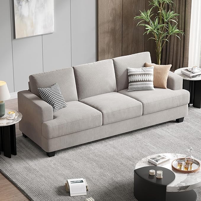 Fadware Sofa Couch 3 Seater Sofa with Suppleness Armrests Fabric Deep Seat Sofa with Upholstered Cushion&amp Backrests Modern Comfy Couch for Living Room Apartment