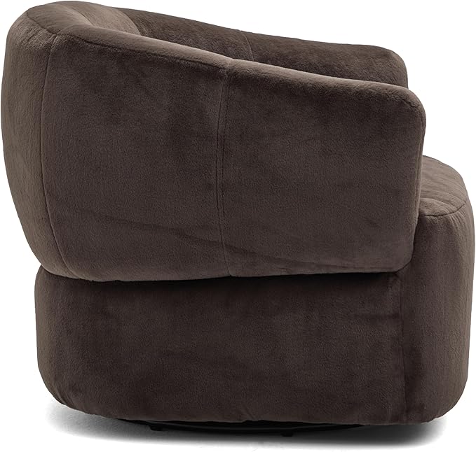 Christopher Knight Home Manie Plush Fabric 360° Swivel Accent Chair Solid Wood Living Room Swivel Barrel Chair Rotating Single Lounge Sofa Comfy Reading Armchair Dark Brown