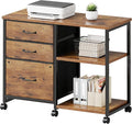 3 Drawer File Cabinet with Wheels Rolling Printer Stand with Open Storage Shelf Fabric Lateral Filing Cabinet for Home OfficeRustic Brown2
