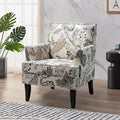 HULALA HOME Modern Accent Chair with Arms and Wooden Legs Floral Patterned Accent Chair Armchair High Back Rest Padded Armrest and Comfortable Cushioned Seat for Living Room (Orange Grey Floral)
