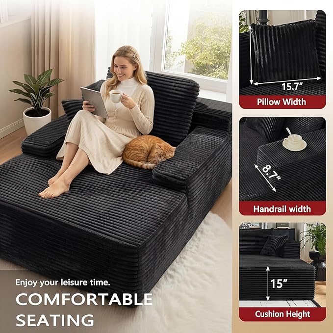 67”Chaise Lounge Chair Indoor Oversized Corduroy Boneless Chair Large Corduroy Upholstered Floppy ChairDeep Seat Sleeper CouchCloud Sofas Couches for Living Room No Assembly Required