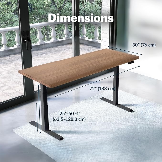 Vari ComfortEdge 72x30 Inch Adjustable Electric Standing Desk – Sit Stand VariDesk with Memory Presets Sloped Edge 180 LB Capacity + Tool-Free Assembly (Walnut/Black)