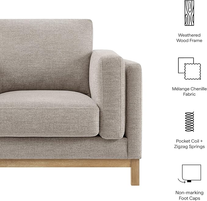 Modway Roscoe Fabric Armchair in Pewter - Comfortable Deep Seat Accent Chair with Arms for Living Room or Bedroom
