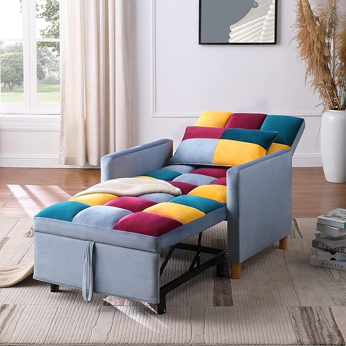 Convertible Sleeper Sofa Chair Bed3-in-1 Sleeper Chair Bed with PillowPull Out Single Armchair Sofa Bed with Adjustable Backrest Multi-Functiona Lounge Chair for Living Room（Mix