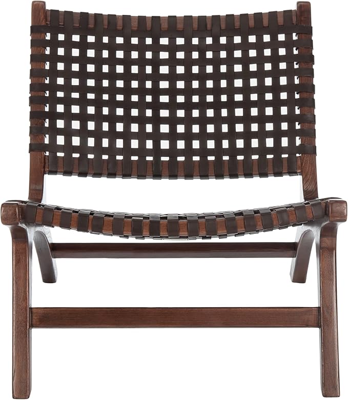 Safavieh Home Luna Natural and White Leather Woven Accent Chair