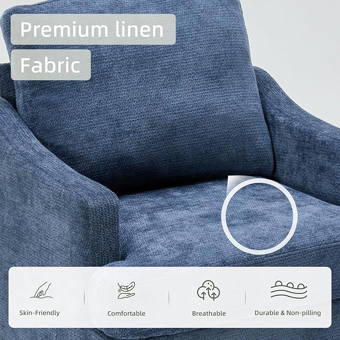 Mid-Century Modern Accent ChairBlue Armchair Comfy Living Room ChairsSofa Chair for Bedroom Apartment Studio Waiting Room Ideal as Readingchair with Plastic Legs
