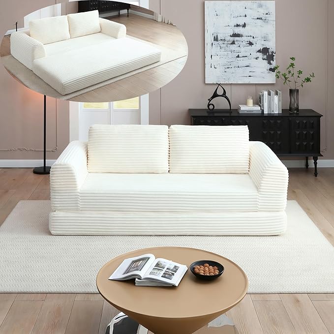 Foldable Boneless Love Seat Couches in a Box Modern Floor Foam Sleeper Sofa Bed 2-in-1 Convertible Cloud Sofa for Home Apartments Bedroom
