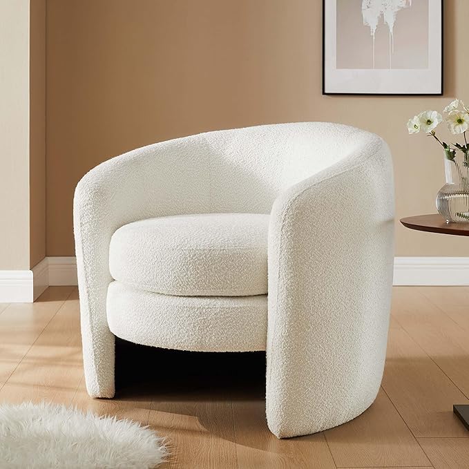 Modway Affinity Boucle Fabric Accent Chair in Cloud - Versatile Living Room Chair with Curved Back - Upholstered Bedroom Barrel Chair - Reading Armchair