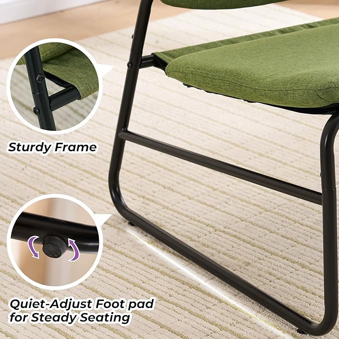 DAICO Modern Accent Chair Armless Sling Accent Chairs Comfy Upholstered Side Sitting Chairs with Metal Frame for Living Room Bedroom Balcony Garden Linen Green