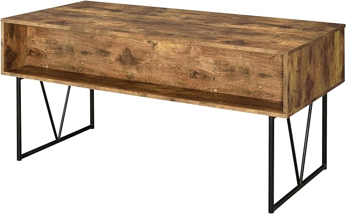 BOWERY HILL Farmhouse Wood Writing Desk 63 W Antique Nutmeg Finish Black Metal Base 4 Drawers with Full Extension Glides Rustic Industrial Office Desk for Home Workspace or Study