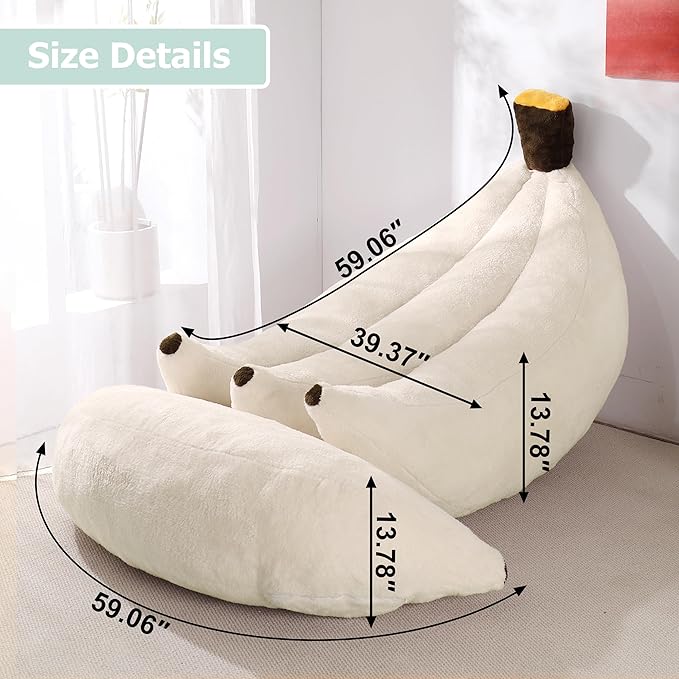 Banana Bean Bag Chair with Ottoman Floor Sofa Bed with Footrest Comfy Convertible Lounger for Adults Plush Couch for Bedroom Living Room or Dorm L-Cream