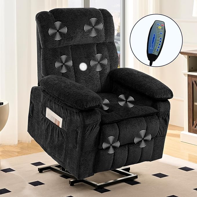 ijuicy Dual Motor Recliner ChairElectric Lift Reclining Lounge Chair with Lumbar Heating and Vibrating Massage for SeniorsAdjustable Reclining Electric Massage ChairBlack