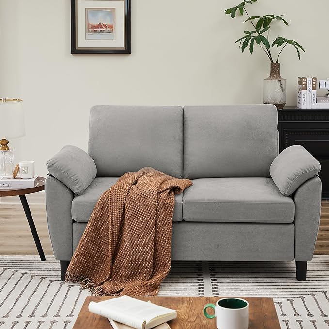 57 Modern Loveseat Sofa Love Seat Small Love Seat for Small Spaces Tool-Free Setup Sofa Couch for Living Room Dorm Office Bedroom Light Grey