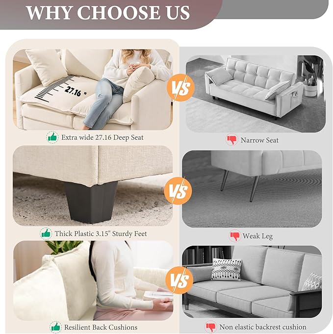 50 Loveseat Sofa with Ottoman| Chenille L Shape Love Seat Couch with 2 Pillows | 27.16 Deep Seat for Small Spaces Bedroom Dorm Apartment | Beige