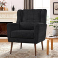 Modern Accent Chair Upholstered Armchair with Pillow Fabric Single Sofa Chair with Lounge Seat Solid Wood Legs Accent Chair for Living Room Bedroom Small Spaces(Black)