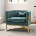 Velvet Accent Chair Modern Upholstered Arm Chair for Living Room Bedroom Sofa Side Chair Velvet Barrel Chair with Gold Legs Lake Blue