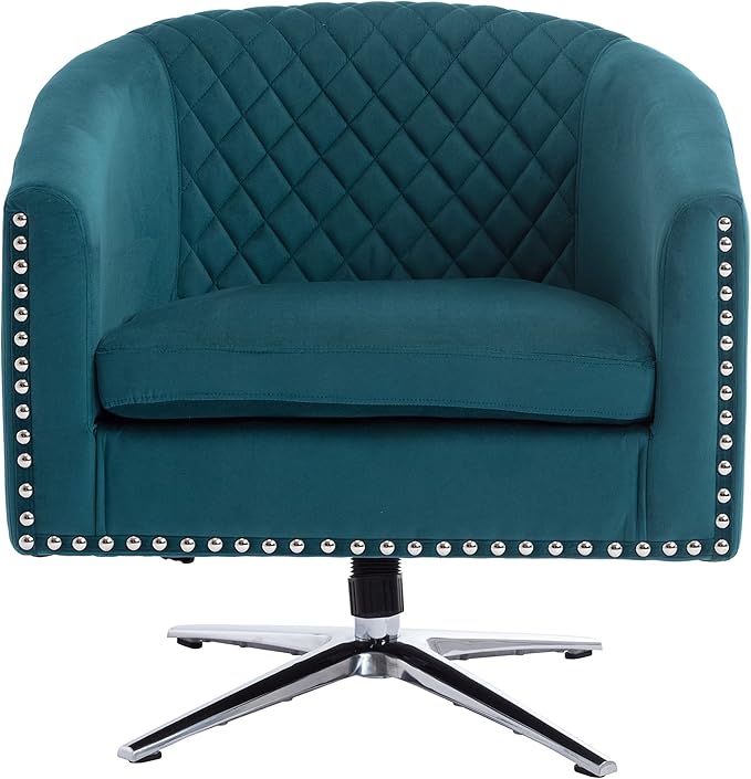 Swivel Barrel Chair Living Room Chair with Nailheads and Metal Base