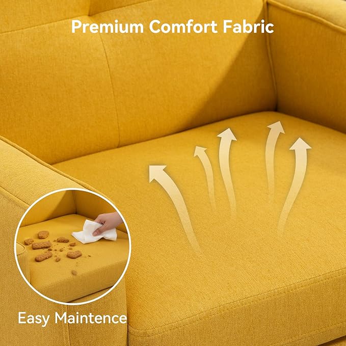 Accent Chair Set of 2 Fabric Modern Chair with Wooden Frame Cozy Armchair Reading Chair with Comfy Back for Apartment Living Room Bedroom Waiting Room Small Space Corner Yellow