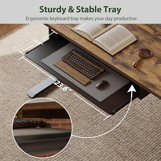 Agilestic Height Adjustable Desk with Keyboard Tray 55 x 24 Inches Electric Standing Desk with Memory Preset Stand up Computer Table Lightweight Board Dark Brown