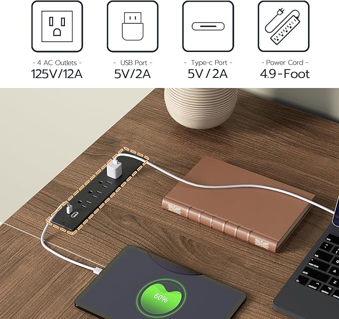 HOOBRO Farmhouse L Shaped Computer Desk Computer Desk with Power Outlets 59 Corner Office Desk with 3 Drawers &amp Adjustable Shelves for Home Office Study White and Walnut WH150UDN01