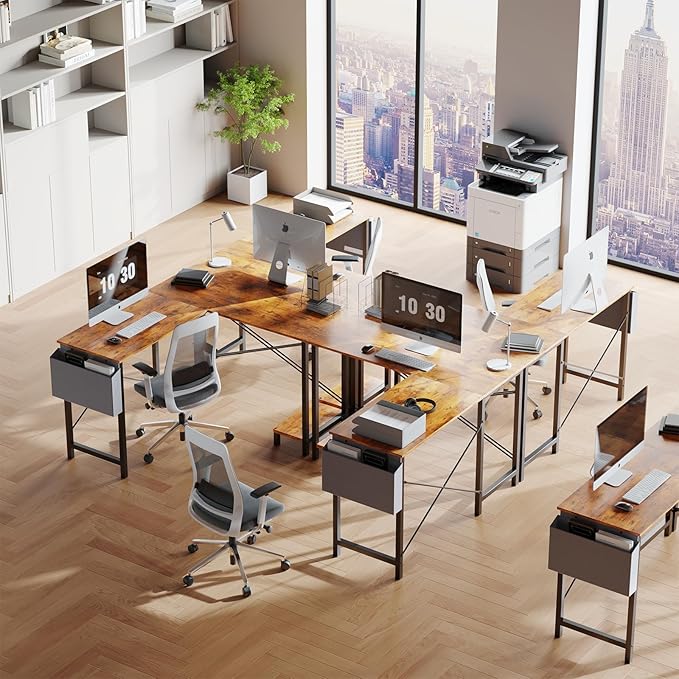 DUMOS L Shaped Desk Computer Gaming Corner Table 50 Inch Home Office Writing Student Work PC Workstation with Side Storage Bag CPU Stand for Bedroom Small Spaces