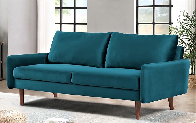 Kent Velvet Sofa for Modern Living Rooms and Compact Spaces Comfy 3 Seater Couch Studio Apartment Furniture with Sleek Design Greenish Blue