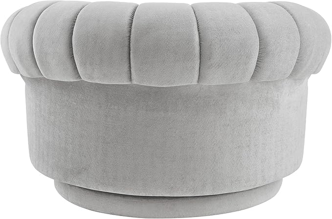 360° Swivel Accent Chair Chenille Fabric Barrel Swivel Chair Round Club Chair with Curved Armrests &amp Thick Cushioning Stylish Channel-Tufted &amp Diamond-Quilted Backrest for Living Room (Gray