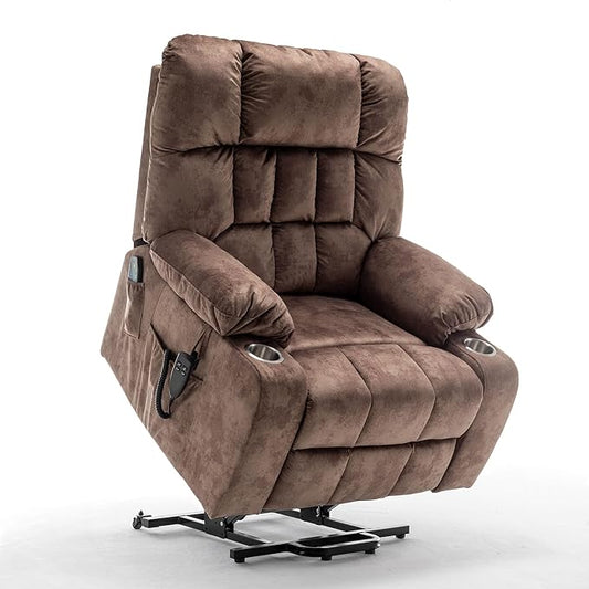 Large Power Lift Recliner Chair with Massage and Heat for ElderlyOverstuffed Wide ReclinersBreathable Leather with 2 Cup HoldersDual OKIN MotorRecline up to 180 Degrees