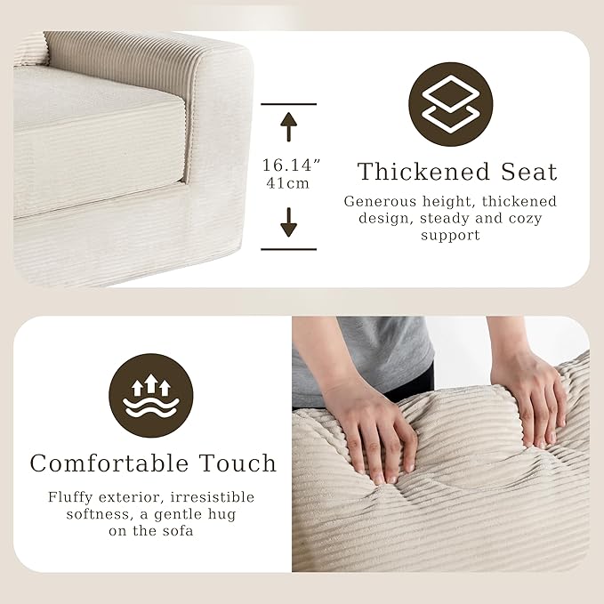 Chogori Loveseat Sleeper Sofa Bed Modern Corduroy Boneless Convertible Couch with Pull-Out Seat Cushion Two Seater Couch for Living Room Bedroom Apartment Home Office No Assembly (Beige)