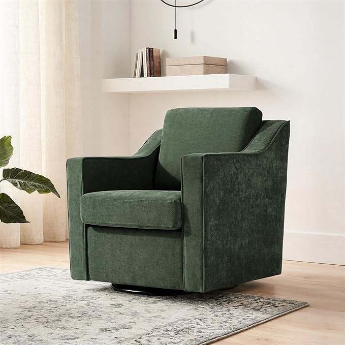 Swivel Accent Chair Modern Round Barrel Arm Chair for Living Room Bedroom Comfy Club Reading Chairs for Adults (Chenille Green Set of 2)