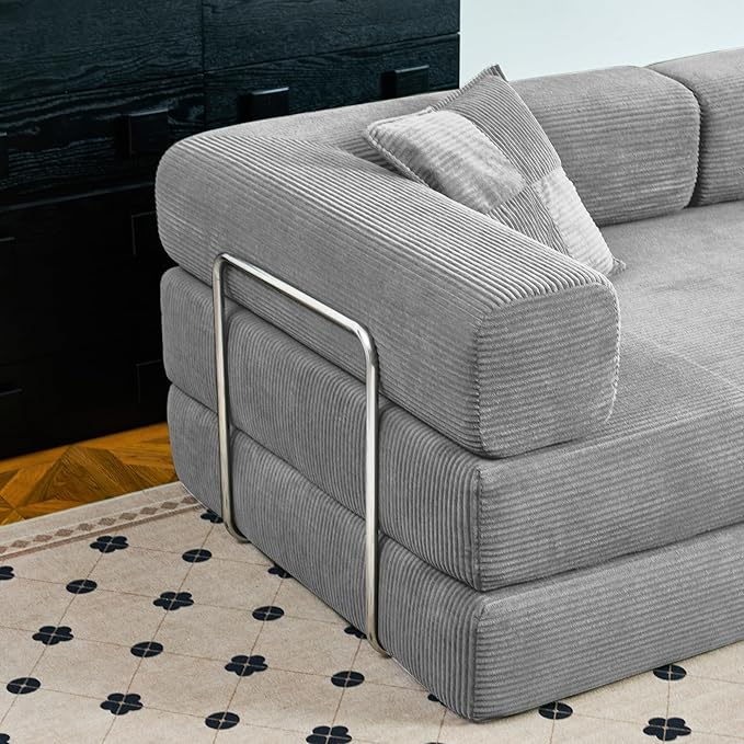 Compression Sofa - 62''Convertible Floor Sofa Bed - with Pillow Back Support Armrest - Comfy Foldable Sofa Bed Compressed Sofa in Box - Corduroy Fabric - for Living Room Bedroom (Gray)