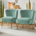 HULALA Home Velvet Accent Chair Set of 2 Modern Armless Upholstered Side Chair with Glam Gold Metal Legs for Vanity Living Room Bedroom - SAGE