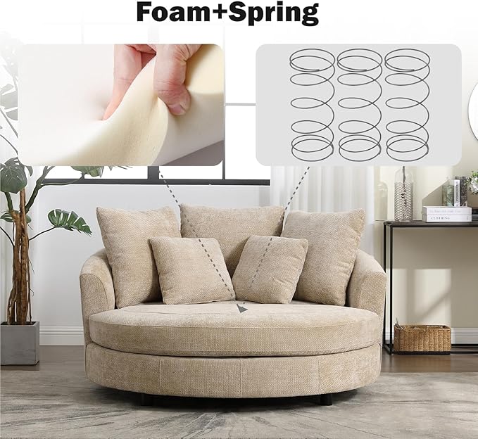 Chifee &amp Vingol 59.8 W Oversized Accent Barrel Chair Large Round Chair with WheelsWheat