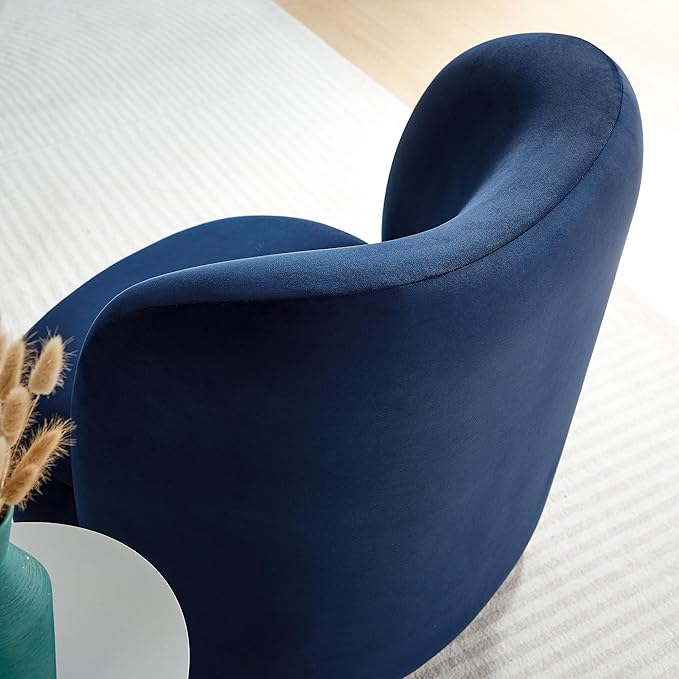 Modway Monroe Performance Velvet Accent Chair in Midnight Blue Walnut - Upholstered Stain-Resistant Barrel Chair - Comfy Lounge Chair - Oversized Round Armless Reading Chair for Living Room