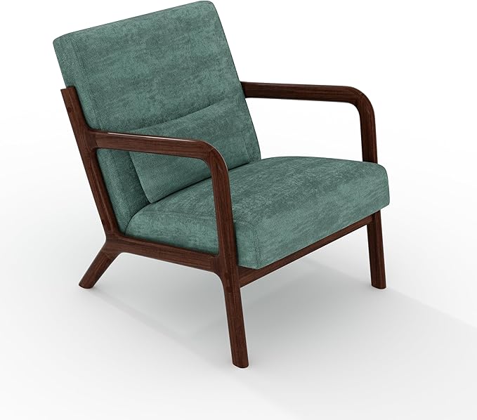Garvee Mid-Century Modern Accent Chair Chenille Upholstery Solid Wood Armchair with Removable Lumbar Pillow Sturdy Reading Chair for Living Room Bedroom Guest Room Easy Assembly Green