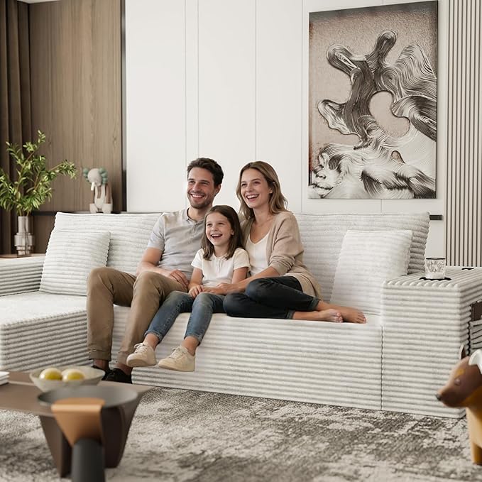 104.3 Modular Sectional Sofa Beige Boneless Couch Left Chaise L Shaped Couch with USB Ports 2 Cup Holders 2 Side Storage Bags &amp Lint Remover No Assembly Sectional Couches for Living Room