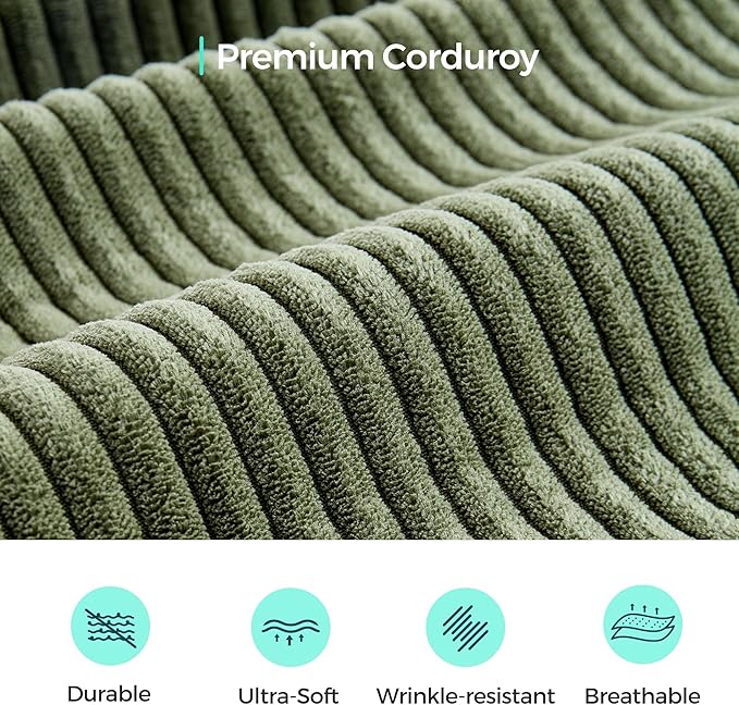 LINSY HOME Modular Sectional Sofa Ottoman Boneless Sofa Comfy Corduroy Sectional Cloud Couch Ottoman for Living Room No Assembly Required Green