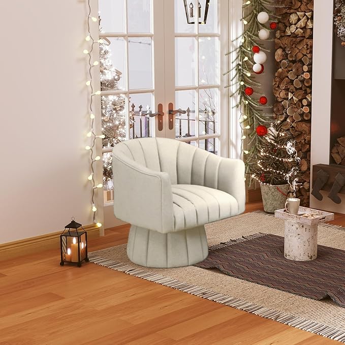 Modern Swivel Accent Chair Velvet Corner Chair Comfy Round Barrel Chair Cozy Armchair for Living Room Bedroom Office Spaces - Beige