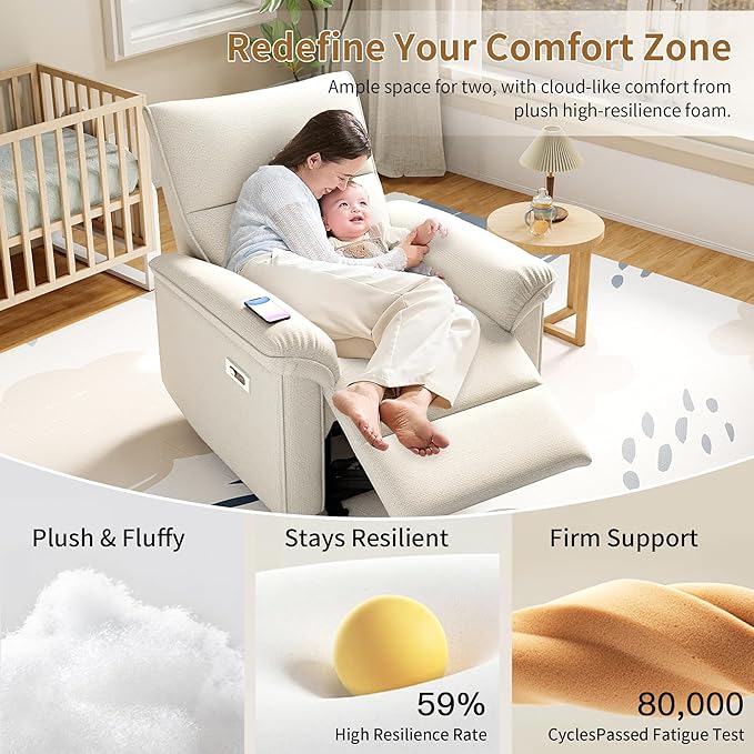 Wall Hugger Power Recliner Chair Zero Wall Electric Recliner Chairs with USB Port Snowflake Velvet Space Saving Large Recliner for Living Room RV Home Theater