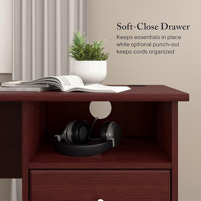 Bush Home Cabot 60W L Shaped Computer Desk with Storage in Harvest Cherry 60-inch Corner Table with Drawers for Home Office Workspace