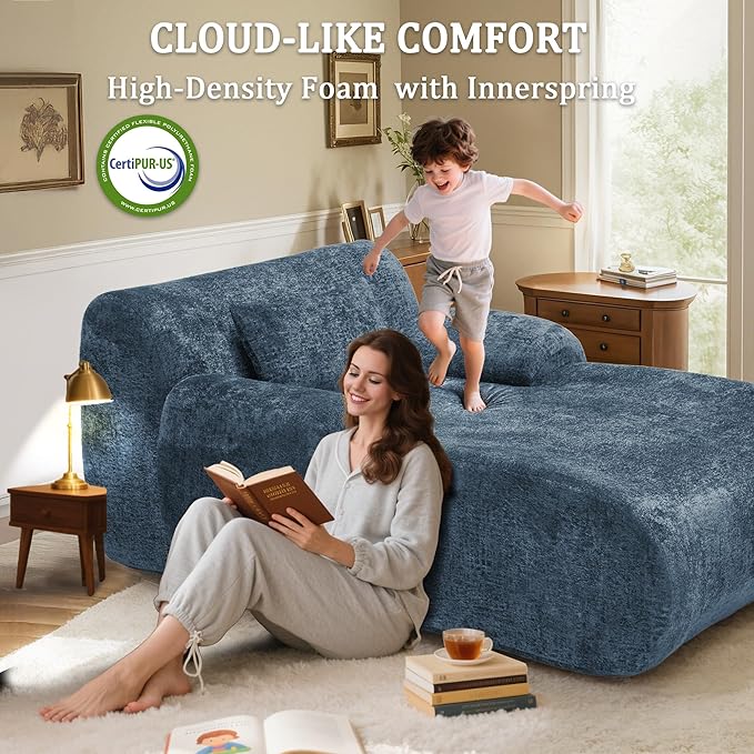 66 Inches Oversized Chaise Lounge Indoor No Assembly Required Single Sleeper Sofa Chair with Lumbar Pillow Upholstered Boneless Sofa Bed for Living Room Bedroom
