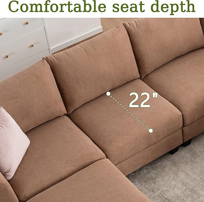 122.8 Large Sectional Couches for Living Room 6 Seater L Shaped Modular Sectional Sofa with Two Storage Ottomans &amp USB Oversized Corner Couch for Living Room（Brown）