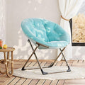 Comfy Oversized Saucer Chair Soft Furry Padded Accent Lazy Sofa Chair for Adults X-Large Metal Frame Folding Lounger for Bedroom Living Room Home Office Blue+Gold