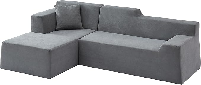 KEIKI 96 L-Shaped Corduroy Modular Sectional Sofa with Left Chaise Lounge &amp High Back &amp High Resilience Cushion Modern Oversized Convertible 3-Seater Couch Easy Assembly for Living Room D