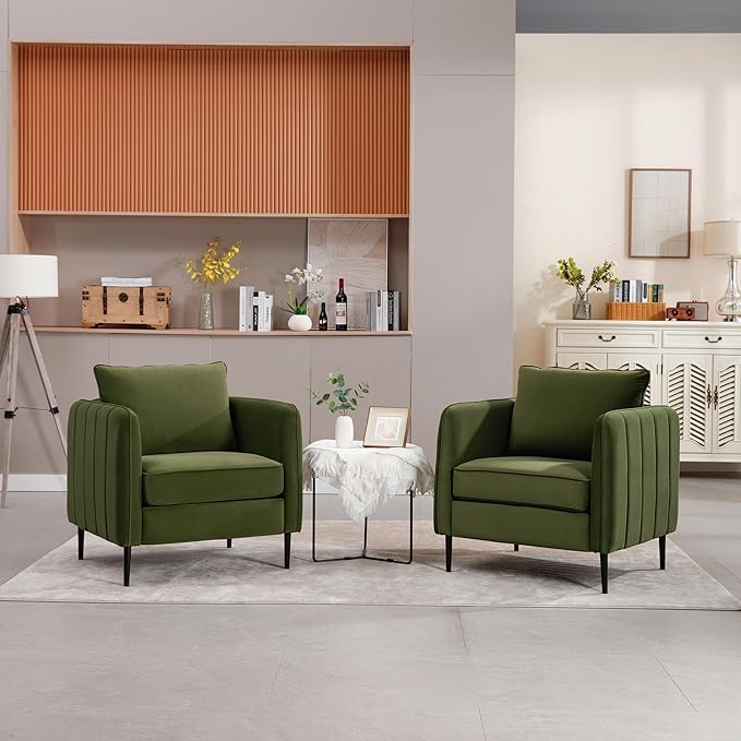 KEIKI Cloud Chair for Living Room Velvet Single Sofa Chair with 1 Pillow Comfy Accent Chair for Bedroom Office and Reading Metal Legs Soft Modern Design Green